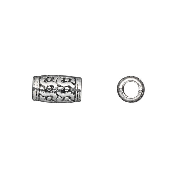 Bead, antique silver-plated "pewter" (zinc-based alloy), 12x7mm tube. Sold per pkg of 20. image number 0