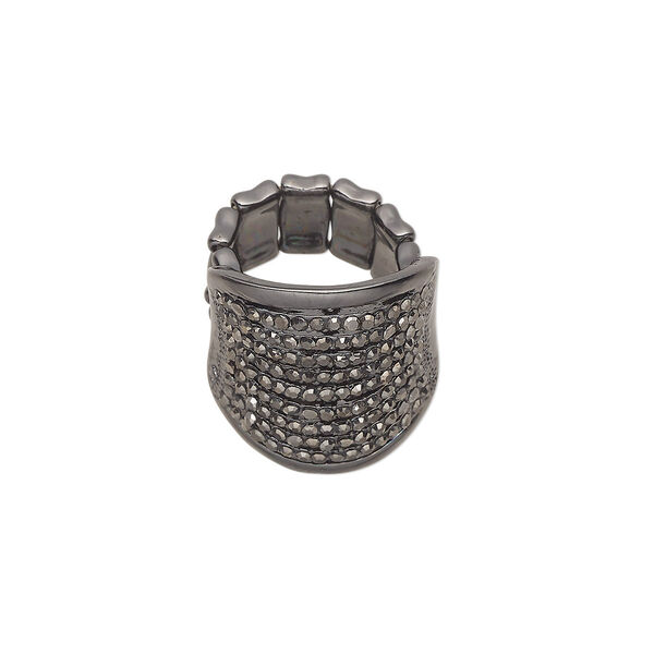 Ring, stretch, Everyday Jewelry, glass rhinestone / gunmetal-plated "pewter" (zinc-based alloy) / plastic, metallic black, 26.5mm wide, size 7-8. Sold individually. image number 0
