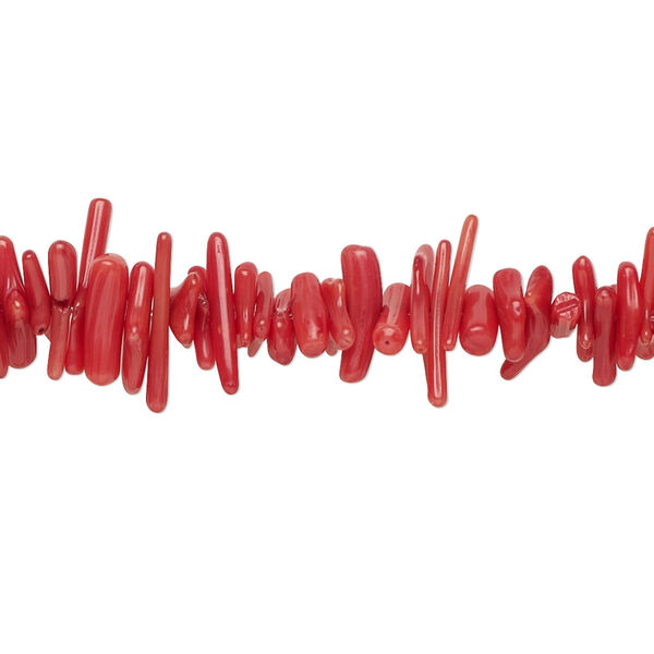 Bead, coral (dyed), red, 6x1mm-14x3mm hand-cut cupolini, Mohs hardness 3-1/2 to 4. Sold per 15-1/2" to 16" strand. image number 0