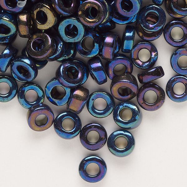 Seed bead, glass, pkg/50g, #32 chalk pony, opaque blue iris black. image number 0