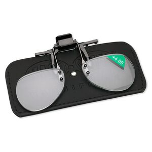 Magnifier, MagniClips®, acrylic and vinyl, black and clear, +4 magnification clip-on style lenses. Sold individually.