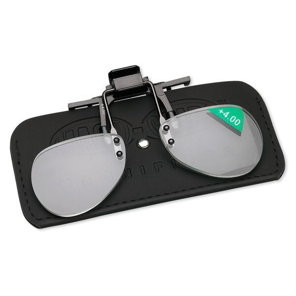 Magnifier, MagniClips®, acrylic and vinyl, black and clear, +4 magnification clip-on style lenses. Sold individually. image number 0