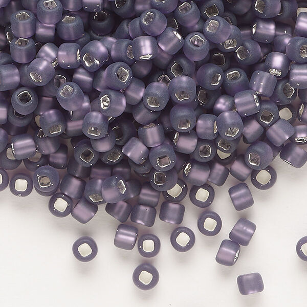 Seed bead, Dyna-Mites™, glass, silver-lined translucent matte amethyst purple, #6 round with square hole. Sold per 40-gram pkg. image number 0