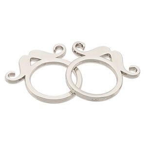Ring, silver-plated "pewter" (zinc-based alloy), 2.75mm wide with 29x9mm mustache, size 8. Sold per pkg of 2.