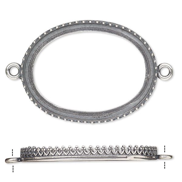 Focal, JBB Findings, antique silver-plated brass, 42.5x32mm oval with open back and decorative trim, 40x30mm oval bezel setting. Sold individually. image number 0