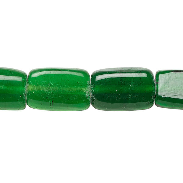 Bead, Czech glass, translucent green, 16x11mm flat rectangle. Sold per 8-inch strand, approximately 10 beads. image number 0