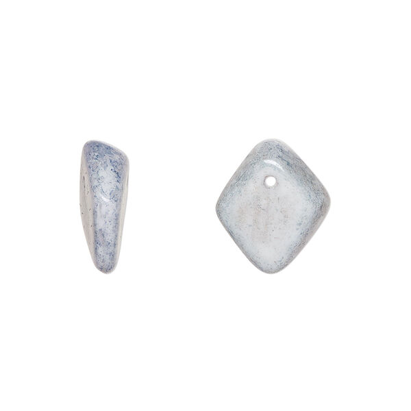 Bead, Czech pressed glass, light blue granite, 14x5mm diamond drop. Sold per 15" to 16" strand. image number 0
