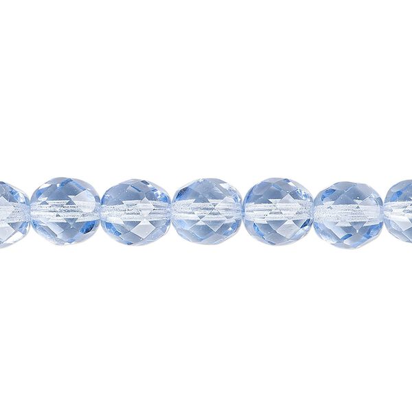 Bead, Czech fire-polished glass, ice blue, 8mm faceted round. Sold per 15-1/2" to 16" strand, approximately 50 beads. image number 0