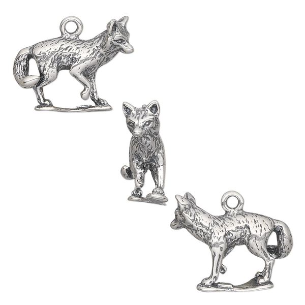 Charm, antiqued sterling silver, 16.5x13.5mm double-sided fox. Sold individually. image number 0