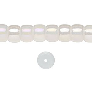 Bead, glass, translucent white opal rainbow, 8x6mm barrel. Sold per 15-1/2 to 16-inch strand.