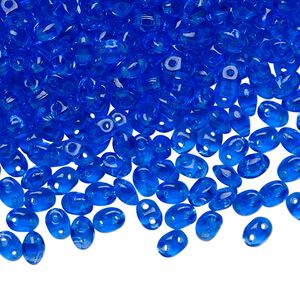 Bead, Preciosa Twin™, Pressed Twin, Czech pressed glass, light cobalt, 5x2.5mm oval with 2 holes. Sold per 50-gram pkg.