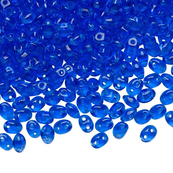 Bead, Preciosa Twin™, Pressed Twin, Czech pressed glass, light cobalt, 5x2.5mm oval with 2 holes. Sold per 50-gram pkg. image number 0