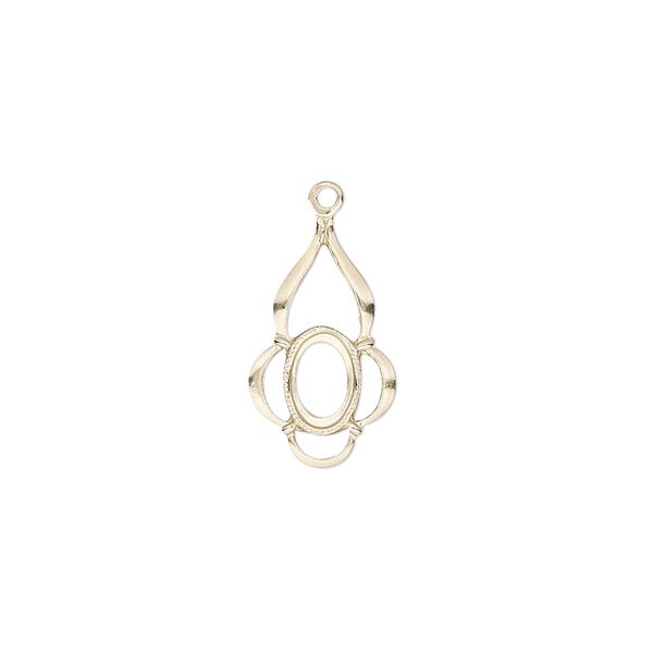 Drop, glue-in, 14Kt gold-filled, 16.5x10mm fancy oval with 6x4mm oval setting and open back. Sold individually. image number 0