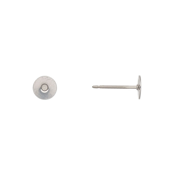 Earstud, titanium and stainless steel, 6mm flat pad, 21 gauge. Sold per pkg of 50 pairs. image number 0