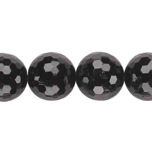 Black tourmaline 1pkg1, faceted round bead natural C grade, 15 inch 14mm image number 0