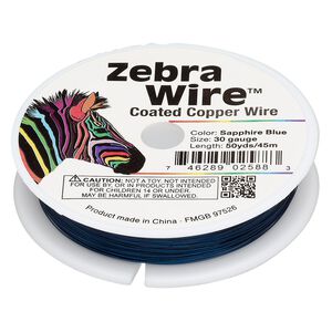 Wire, Zebra Wire™, color-coated copper, sapphire blue, round, 30 gauge. Sold per 50-yard spool.