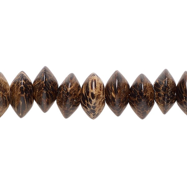 Bead 1pkg1, patikan palm wood, light and dark brown, 10x6mm hand-cut saucer 15.5-16 inch. image number 0