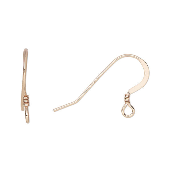 Ear wire, rose gold-plated sterling silver, 15mm flat fishhook with 2mm coil and open loop, 21 gauge. Sold per pkg of 2 pairs. image number 0