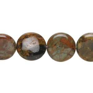 Green "opal" 1pkg1, flat round bead natural 15.5-16 inch 14mm