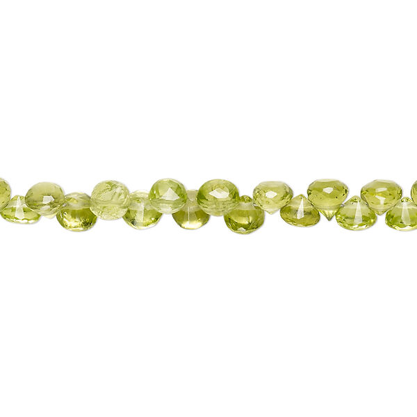 Bead, peridot (natural), 4-5mm hand-cut top-drilled faceted teardrop with 0.4-1.4mm hole, B- grade, Mohs hardness 6-1/2 to 7. Sold per 7-1/2 inch strand. image number 0