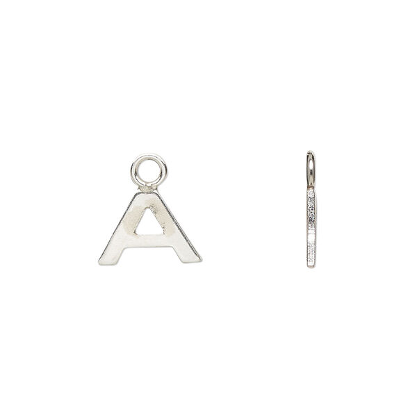Charm, sterling silver, 10x8mm single-sided modern square alphabet letter A. Sold individually. image number 0