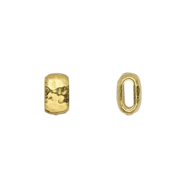 Bead, TierraCast®, gold-plated pewter (tin-based alloy), 10x5.5mm flattened hammered barrel. Sold per pkg of 20. image number 0