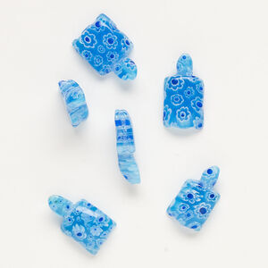 Bead, millefiori glass, translucent sky blue / cobalt blue / white, 19x12mm-23x14mm half-drilled turtle. Sold per pkg of 6.