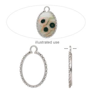 Drop, Cinch Mount, sterling silver, 25x18mm oval bezel setting with rope edge. Sold individually.