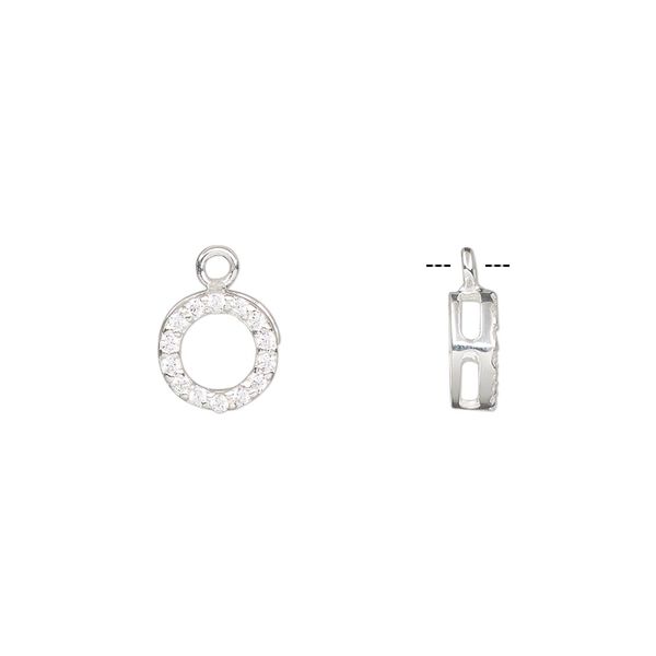 Drop, sterling silver and cubic zirconia, clear, 8mm single-sided open round. Sold individually. image number 0