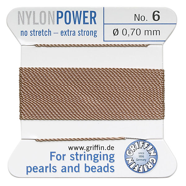 Thread, Griffin, nylon, beige, size #6. Sold per 2-meter card (approximately 78 inches). image number 0