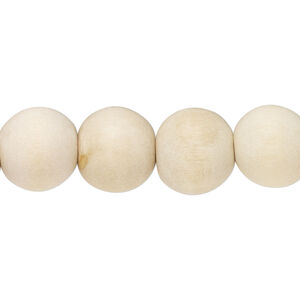 Bead 1pkg1, Taiwanese cheesewood (natural), 11-12mm round, 15-1/2 to 16 inches.