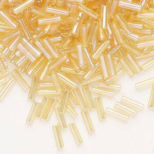 Bead, Preciosa Ornela Czech glass, bugle bead, pkg/500g, 1/4 inch, rainbow translucent light topaz, (11020).