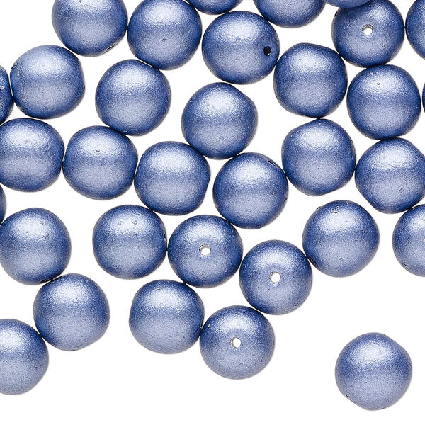 Bead, Czech glass druk, opaque satin dark purple, 8mm round. Sold per 15-1/2" to 16" strand. image number 0