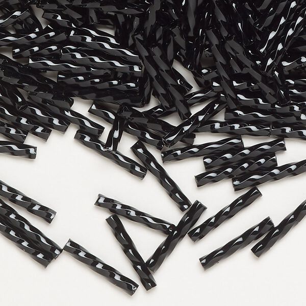 Bugle bead, Dyna-Mites™, glass, opaque jet, 12mm twisted. Sold per 1/2 kilogram pkg. image number 0