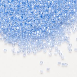Seed bead, Delica®, glass, pkg/7.5g, #11 round, translucent glazed luster pale sky blue (DB-1475-1).
