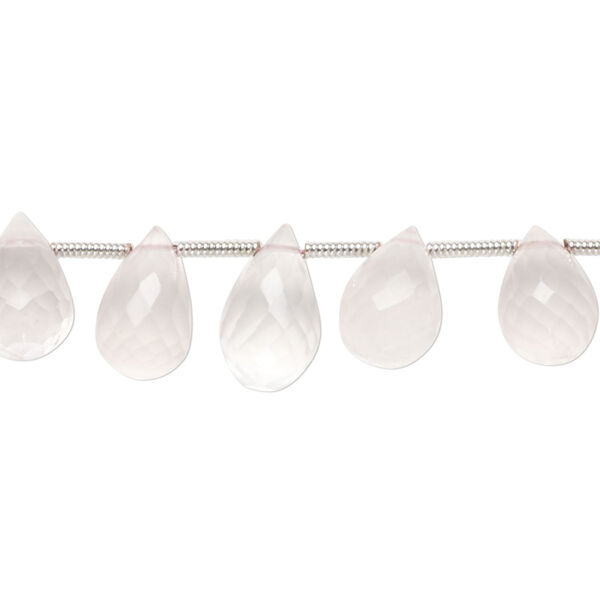 Rose quartz 1pkg20, hand-cut top-drilled micro-faceted briolette bead natural graduated 9x6mm-14x9mm image number 0