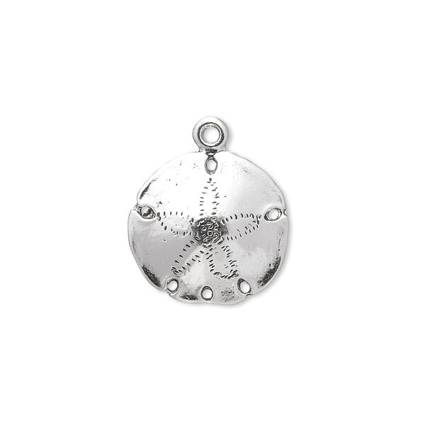 Charm, sterling silver, 16mm sand dollar. Sold individually. image number 0