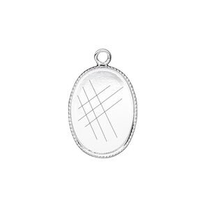 Drop, silver-plated brass, 19x14mm oval with beaded edge and 18x13mm oval bezel cup setting. Sold per pkg of 6.
