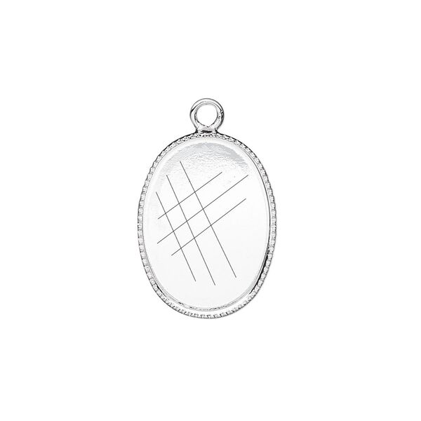 Drop, silver-plated brass, 19x14mm oval with beaded edge and 18x13mm oval bezel cup setting. Sold per pkg of 6. image number 0