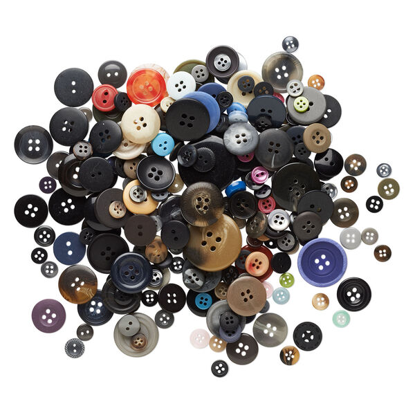 Button mix, resin, mixed colors, 8-50mm round. Sold per 1/4 pound pkg, approximately 200 buttons. image number 1