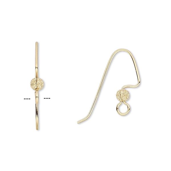 Ear wire fishhook 1pkg10 gold-plated, 18mm angular / 3.5mm stardust ball / perfect balance / open loop, 22 gauge brass 5 pair image number 0