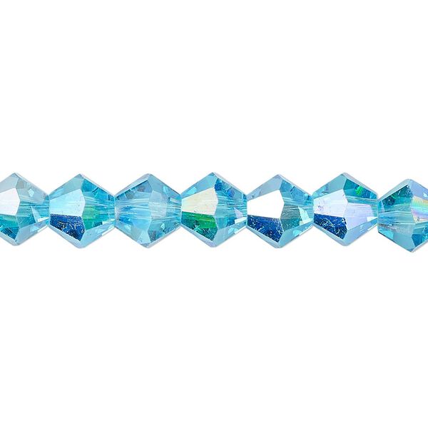 Bead 1pk transparent turquoise blue AB, Celestial Crystal® 8mm bicone 15.5-16 inch image number 0