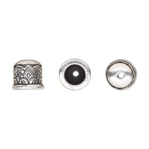 Cord end, TierraCast®, antique silver-plated pewter (tin-based alloy), 9mm with temple design, 5.7mm inside diameter. Sold per pkg of 20.
