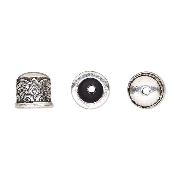 Cord end, TierraCast®, antique silver-plated pewter (tin-based alloy), 9mm with temple design, 5.7mm inside diameter. Sold per pkg of 20. image number 0