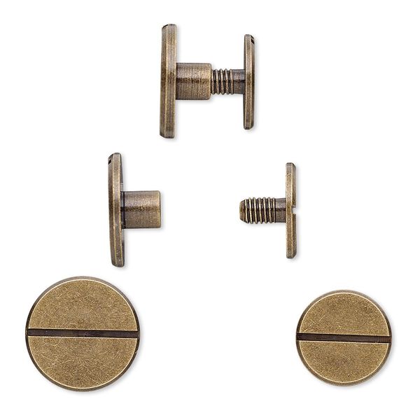 Rivet, twist-in, antique brass-plated brass, 12x6mm with 12mm flat round and 3mm shank. Sold per pkg of (4) 2-piece sets. image number 0