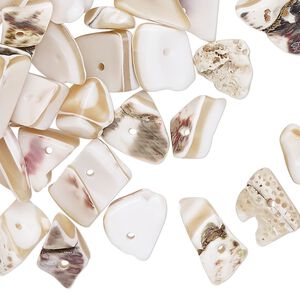 Bead mix, brown lip shell (natural/bleached), small to extra-large chip, Mohs hardness 3-1/2. Sold per 8-ounce pkg.