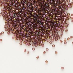 Seed bead, Delica®, glass, pkg/50g, #11 round, translucent gold luster rainbow dark topaz (DB-0103).