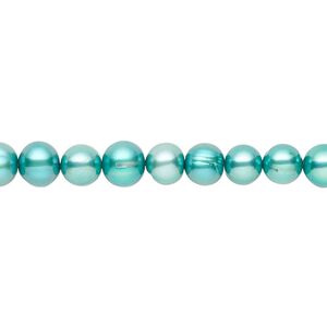 Pearl, cultured freshwater pearl (dyed), pkg/15-1/2 to 16 inches, 5-6mm potato, C- grade, teal.