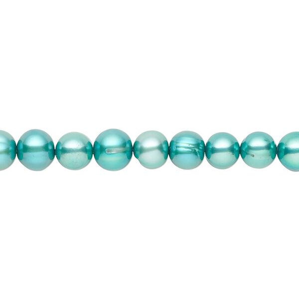 Pearl, cultured freshwater pearl (dyed), pkg/15-1/2 to 16 inches, 5-6mm potato, C- grade, teal. image number 0