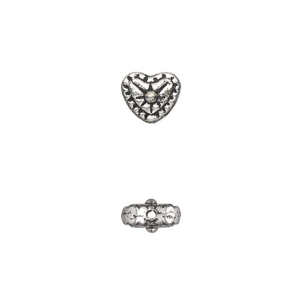 Bead, antique silver-plated "pewter" (zinc-based alloy), 8x7mm heart. Sold per pkg of 50. image number 0